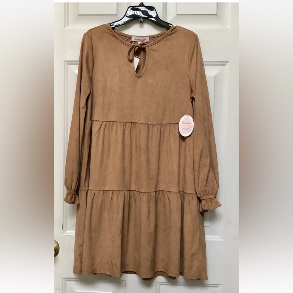 HARLOW & ROSE WOMEN'S DRESS SIZE SMALL BROWN FAUX SEDUE LONG SLEEVES PULLOVERps2